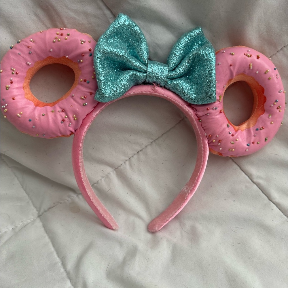 Pink Donut Ears Headband with Glitter Bow